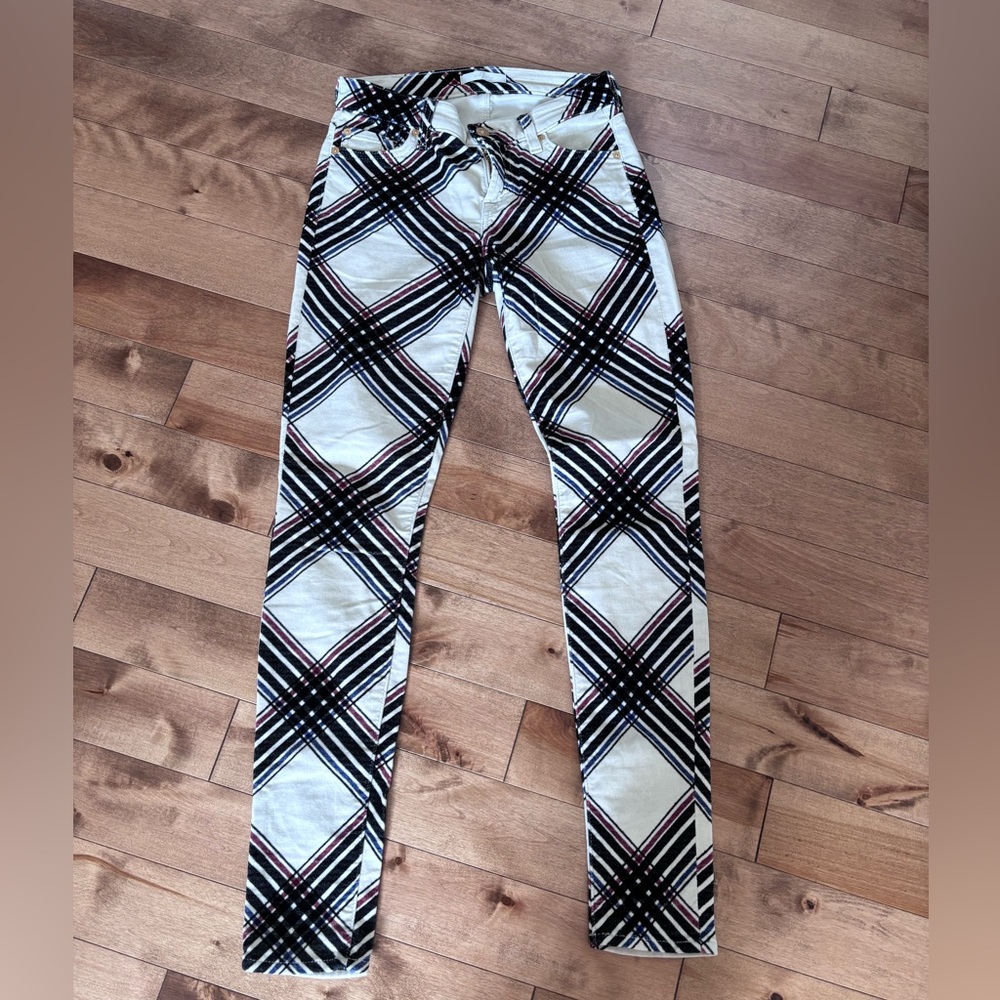 7 for all mankind cream velour printed  pants 25